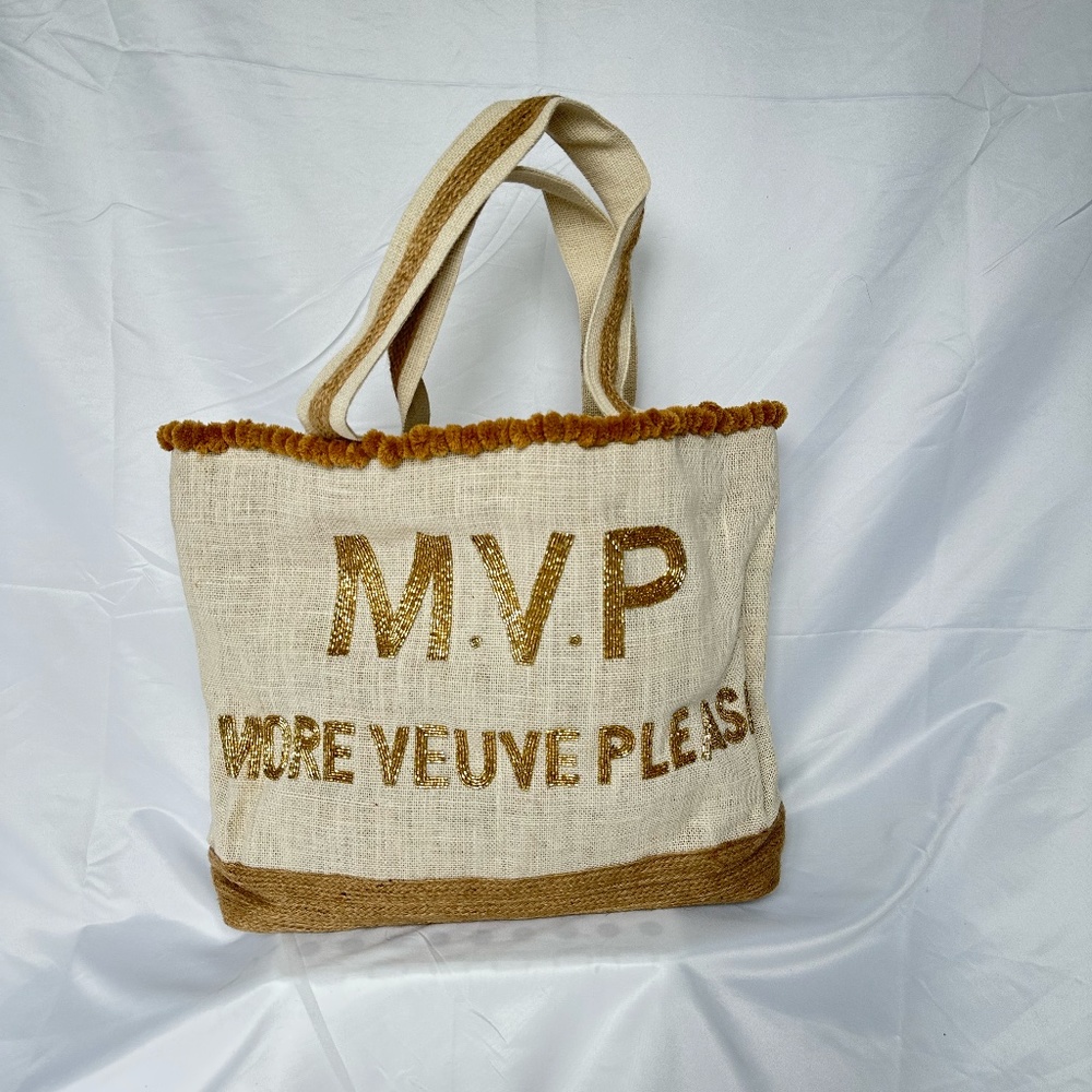 MVP Veuve Please Champagne Gold Beaded Tote Bag